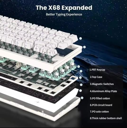 Attack Shark X68 He Wired RGB 8KHz English-Speaking Gaming Keyboard with RGB Lighting Desktop Gaming Mechanical Keyboard